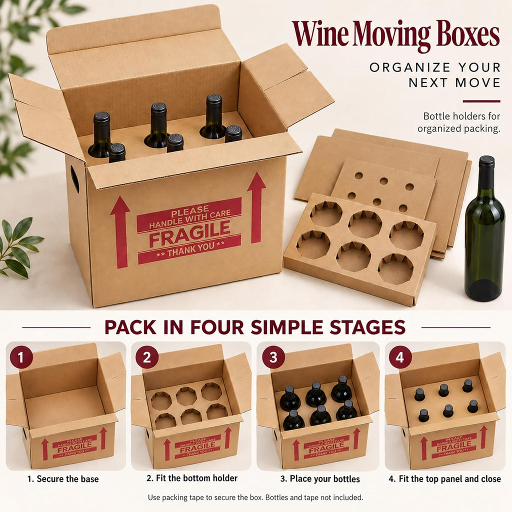 Xfzzrsdf Wine Boxes for Moving with Inserts, 10 Pack, 6 Bottles per Box
