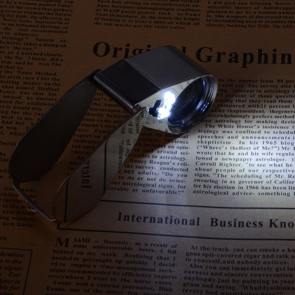 40X Full Metal Illuminated Jewelry Loop Magnifier, XYK Pocket Folding Magnifying Glass Jewelers Eye Loupe with