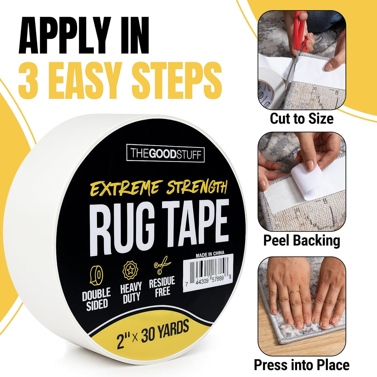Double Sided Rug Tape - Heavy Duty Double Sided Carpet Tape for Area Rugs