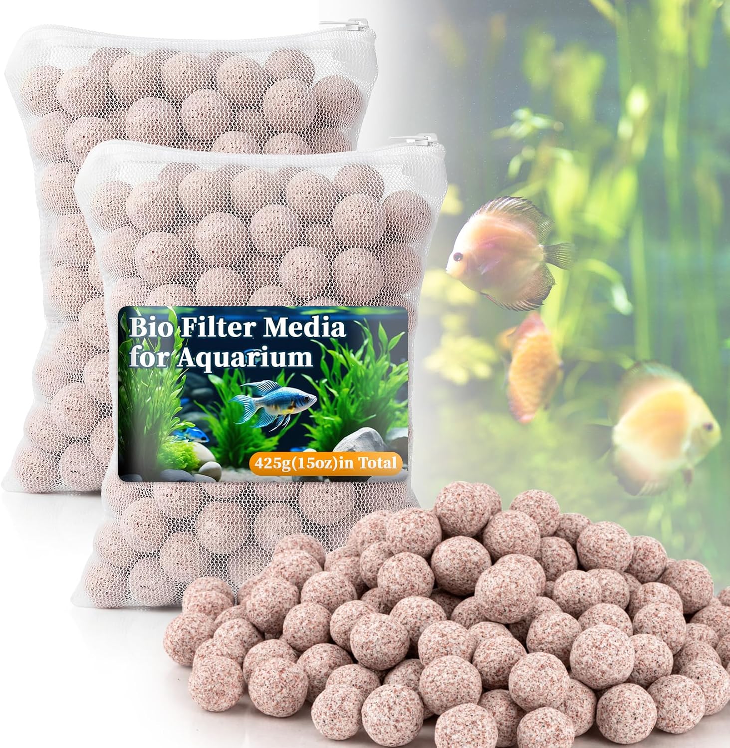 15oz Ceramic Bio Balls - Aquarium Fish Tank Filter Media for Sump Pond | Nano-Tech Bio-Spheres Filter Biomedia Balls