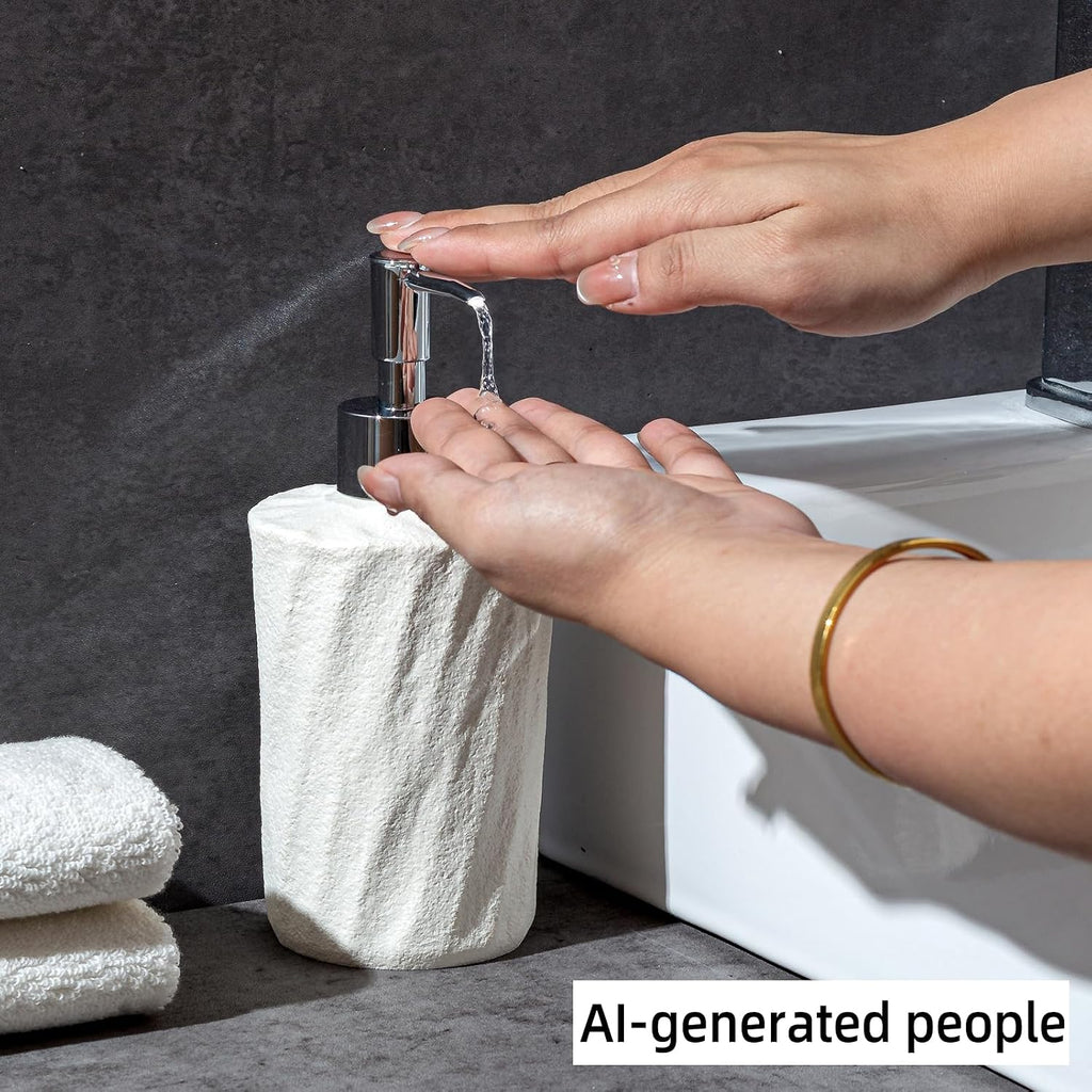 Bathroom Accessories Set, 4 PCS Modern Stone Texture, White | Minimalist, Resin, with Liquid Soap Dispenser 11.5 OZ