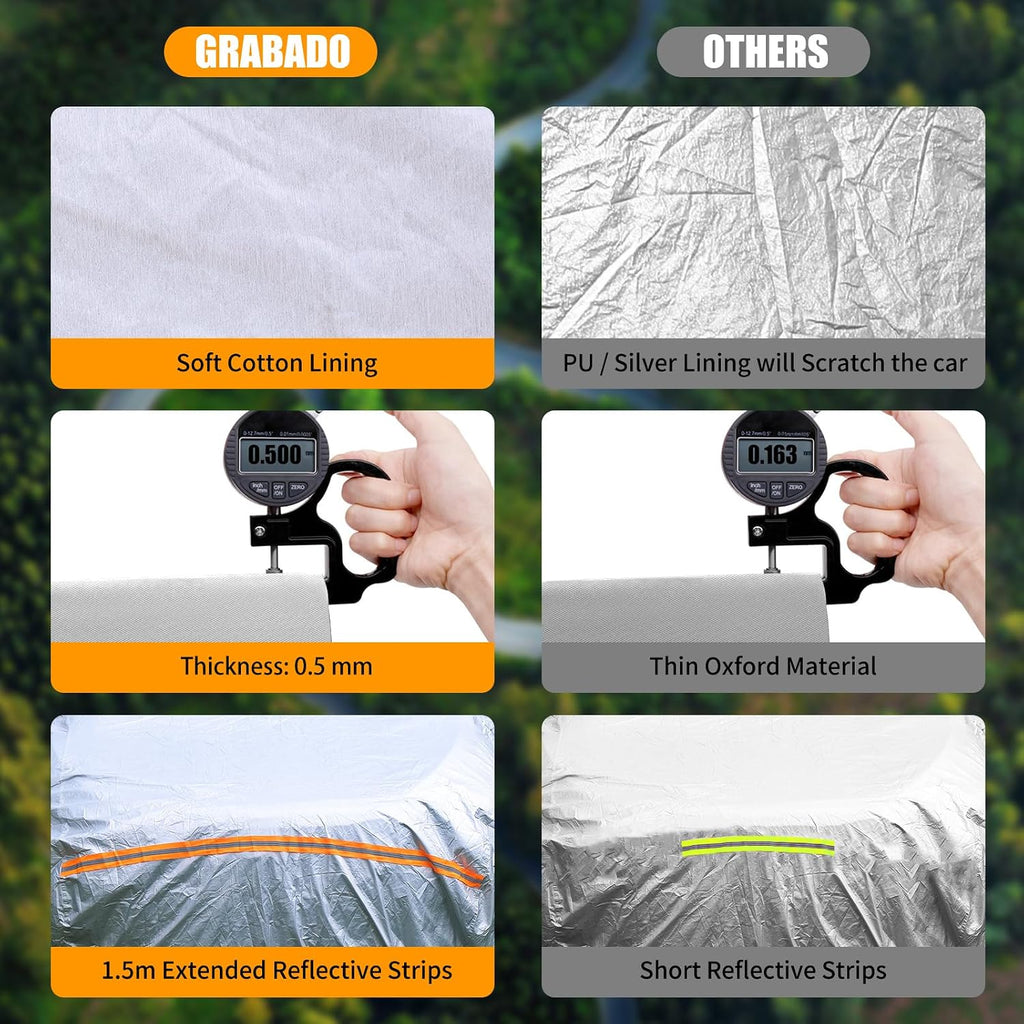 8 Layers Car Cover Waterproof All Weather,Outdoor Car Cover Rain Sun Protection for Car with Zipper Cotton, Universal