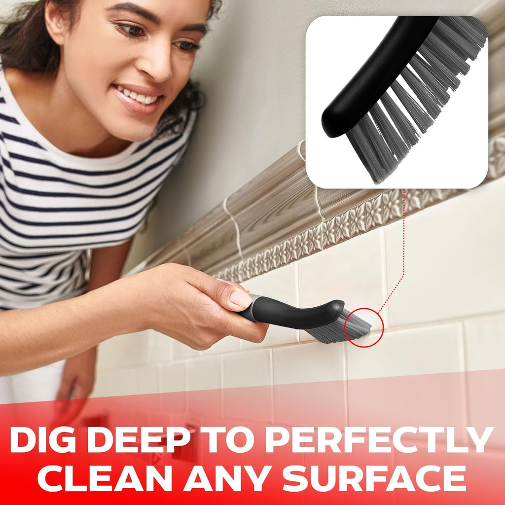 Scrub Brush Set of 6 pcs - Cleaning Shower Scrubbers with Squeegee for Shower Glass and Adhesive Wall Hooks Including