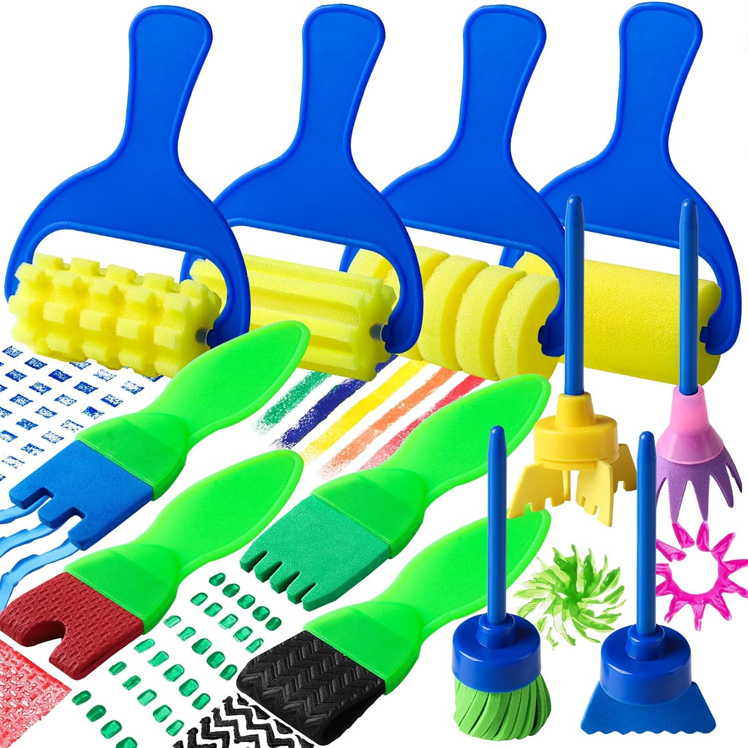 Kids Paint Brushes, 12 Pack Washable Painting Brushes for Toddlers Kids Early Learning Toys Foam Roller Sponge Arts