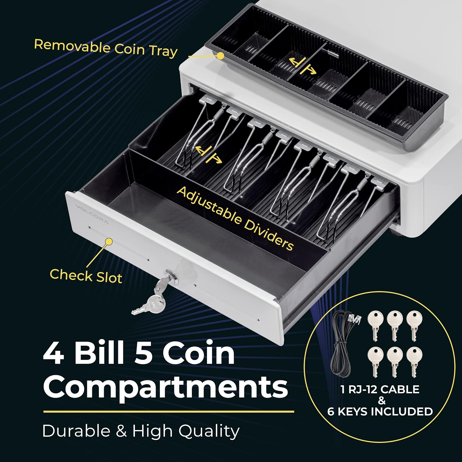 Cash Register Drawer for (POS) Point of Sale System with Round Corner 13", Removable Coin Tray, 4 Bill/5 Coin