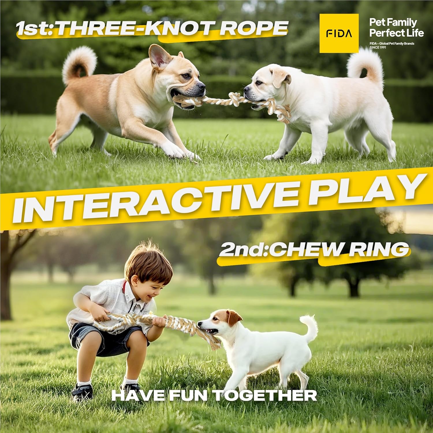 Dog Rope Toys 4 Pack, Puppy Teething Sturdy Cotton Chew Tug Ropes Indoor/Outdoor, Exercise Interactive Tug O'War Toys