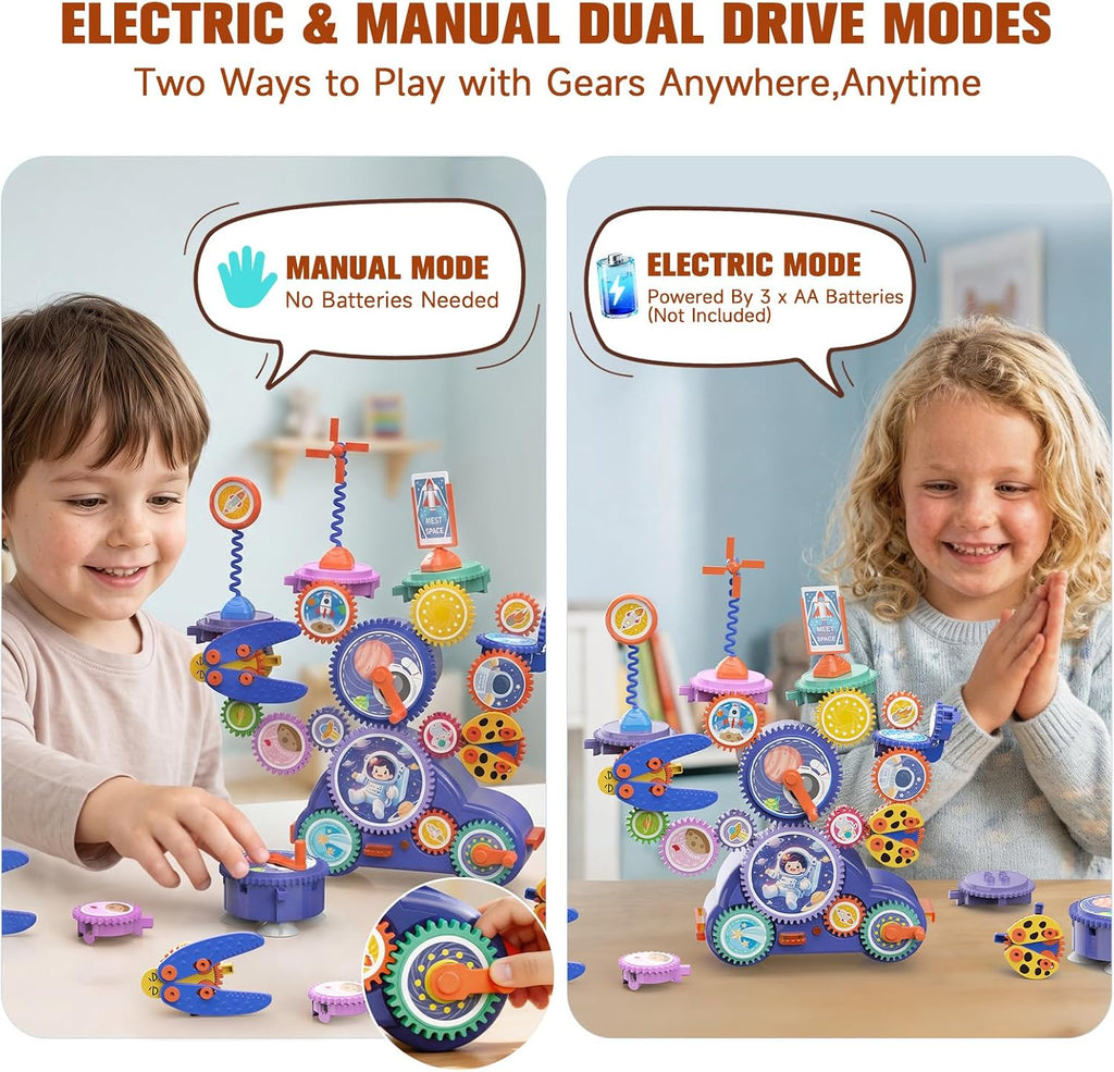 STEM Gear Building Toy for Kids Age 3+,13Pcs Creative Learning Building Blocks Set,2 Modes with Light &