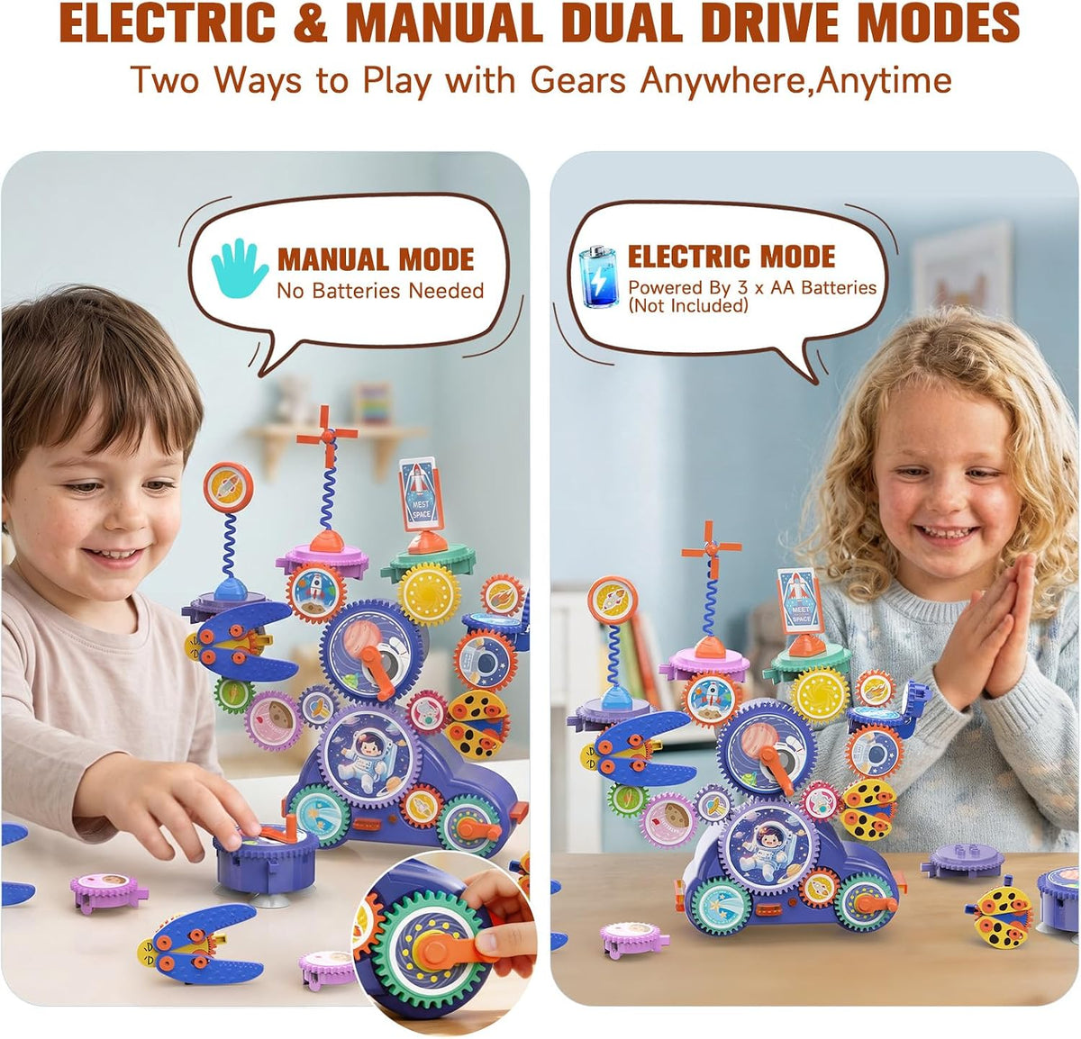 STEM Gear Building Toy for Kids Age 3+,13Pcs Creative Learning Building Blocks Set,2 Modes with Light &