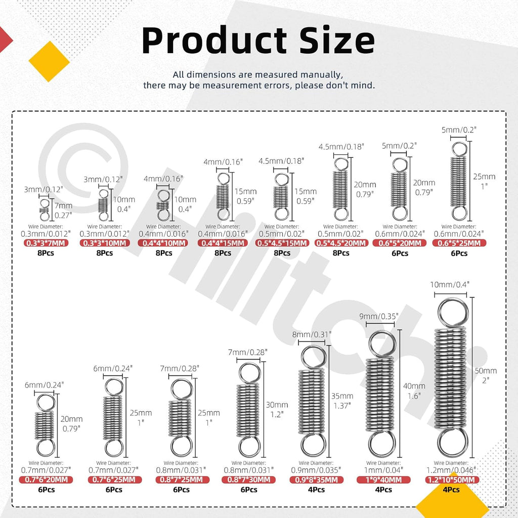 96Pcs 15 Sizes Extension Spring Assortment Kit Extension Spring Stainless Steel Springs Assorted Size Small Springs