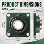 2pcs UCF211-32 Square Pillow Flange Bearing, 2" Bore 4-Bolt Cast