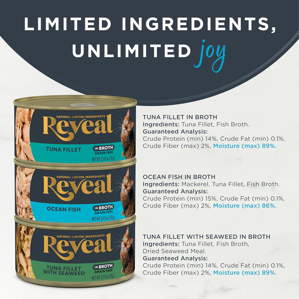 Fish Variety in Broth Wet Cat Food, 3-Flavor 12-Pack 2.47 oz Cans