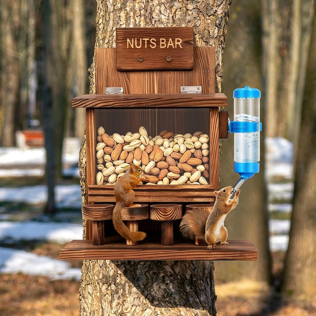 Squirrel Feeders for Outside Tree Wooden Squirrel Picnic Table Feeder for Corn Peanut Hanging Chipmunk House The Nut