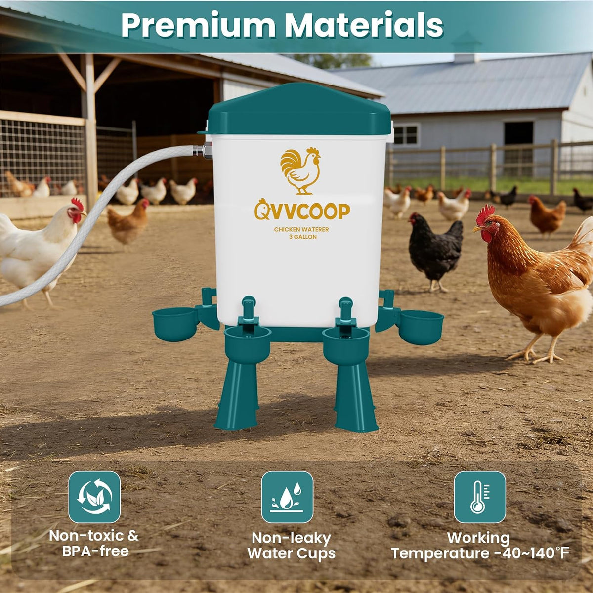 3 Gallon Automatic Chicken Waterer with Float Valve, Water Contatiner Cup Dispenser for Chicken, Float Controlled