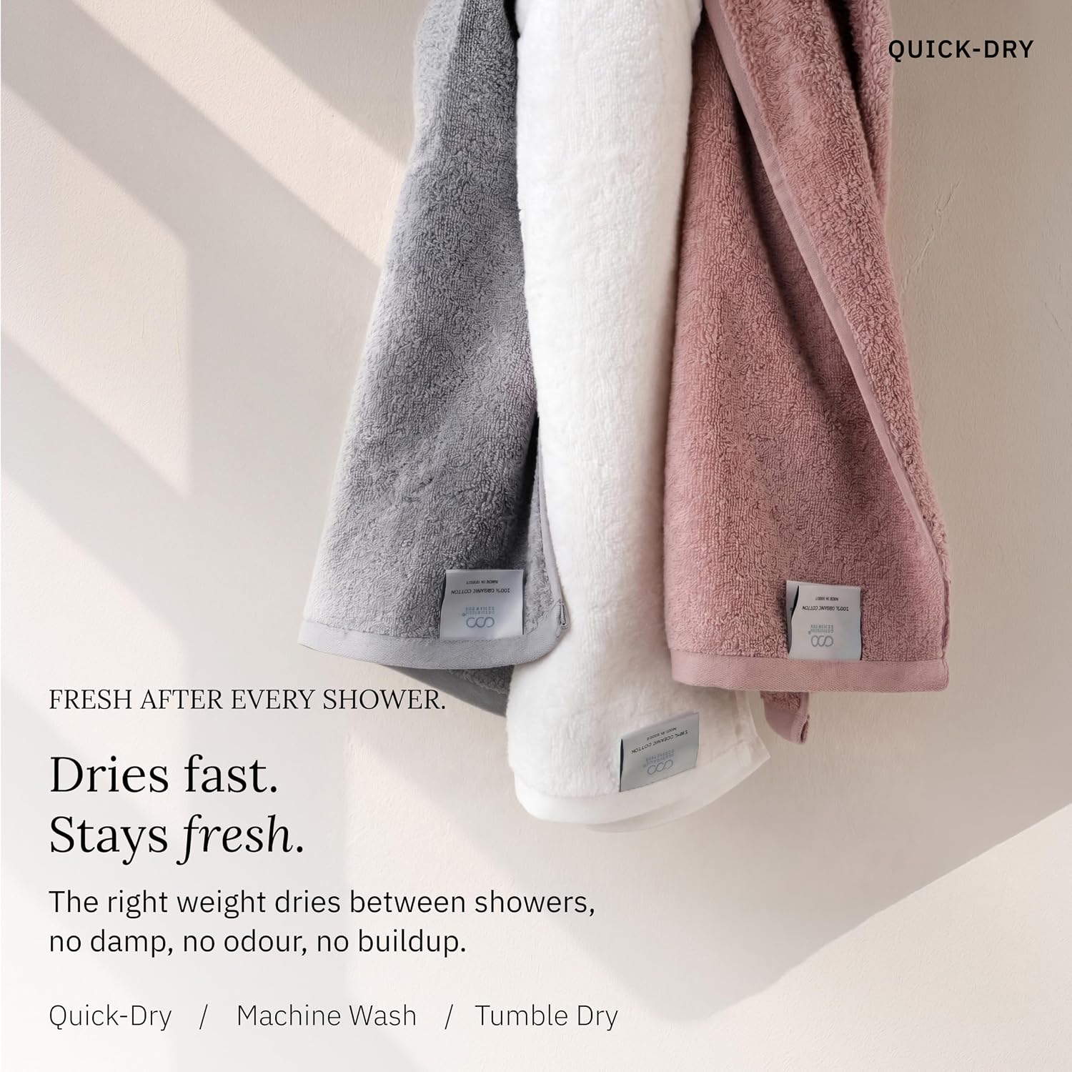 Organic Cotton 6 Pc Bath Towel Set, Bright White | 100% Organic Turkish Cotton, 6-Pc Set: 2 Bath, 2 Hand Towels, 2