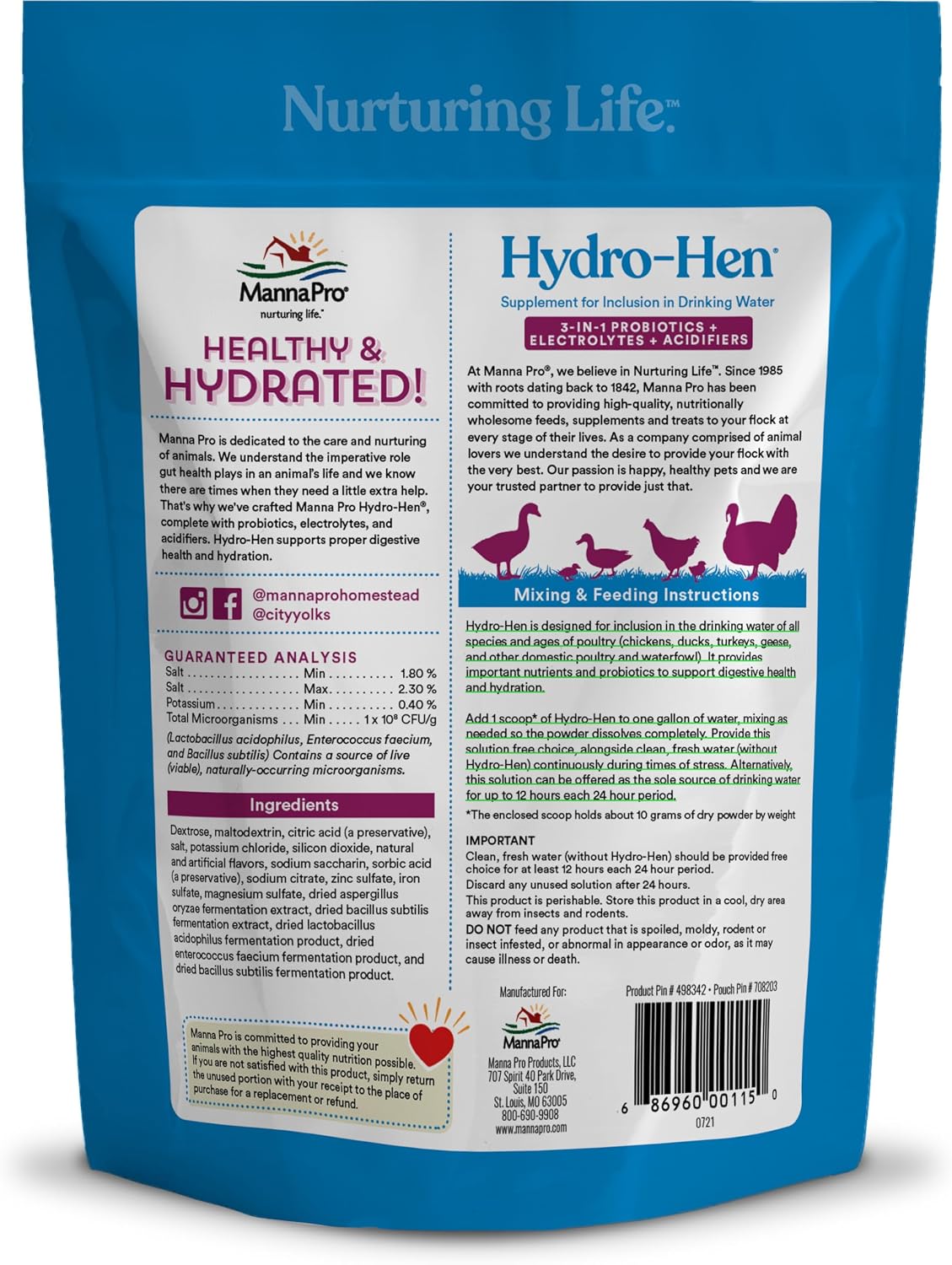 Hydro-Hen Chicken Electrolyte & Probiotic for Poultry, 20 oz