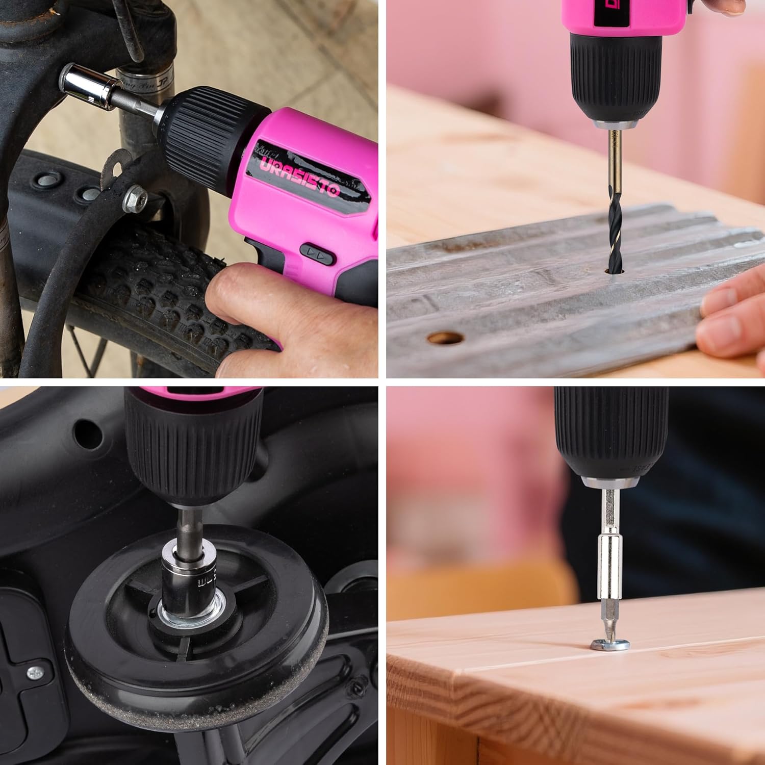 8V Pink Cordless Drill, Power Drill Tool Set, Built-in LED, 58pcs Acessories with Household Tool Set Gift Box, Pink