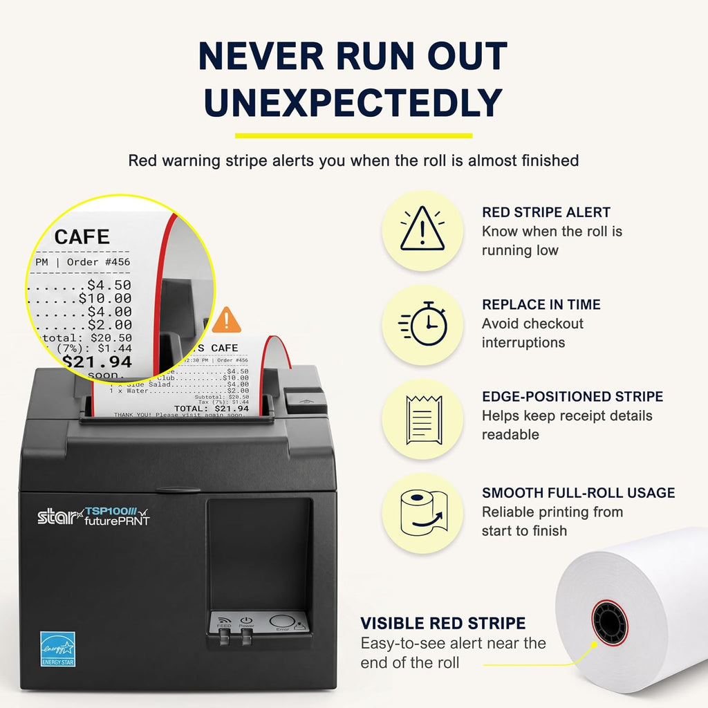 Receipt Paper Roll 3 1/8 x 230 for Square Register and Square POS System connected to Star Micronics Thermal Printer