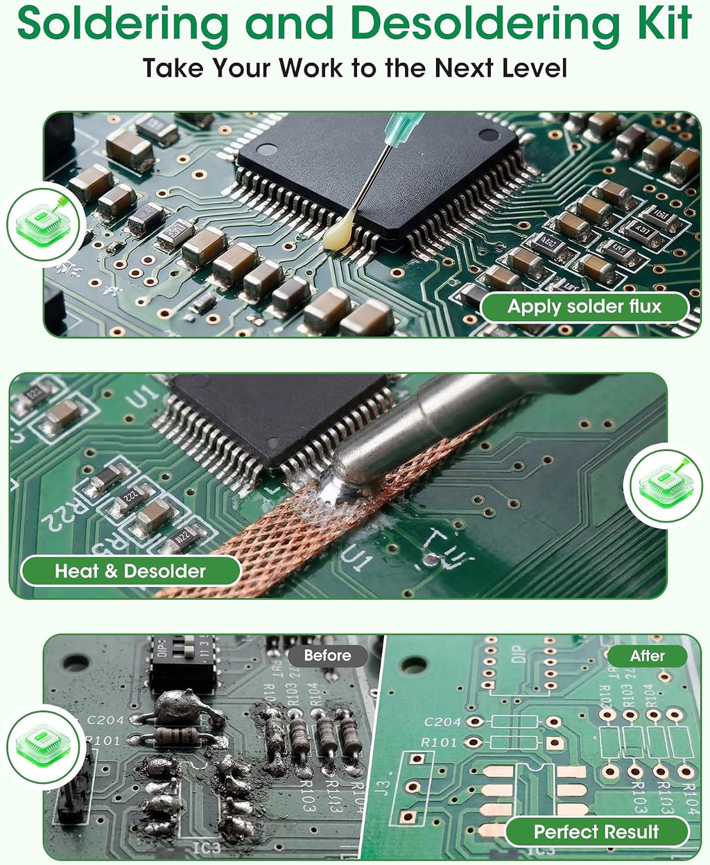 Kaisiking Solder Flux & Desoldering Wick for Electronics Soldering, Rework