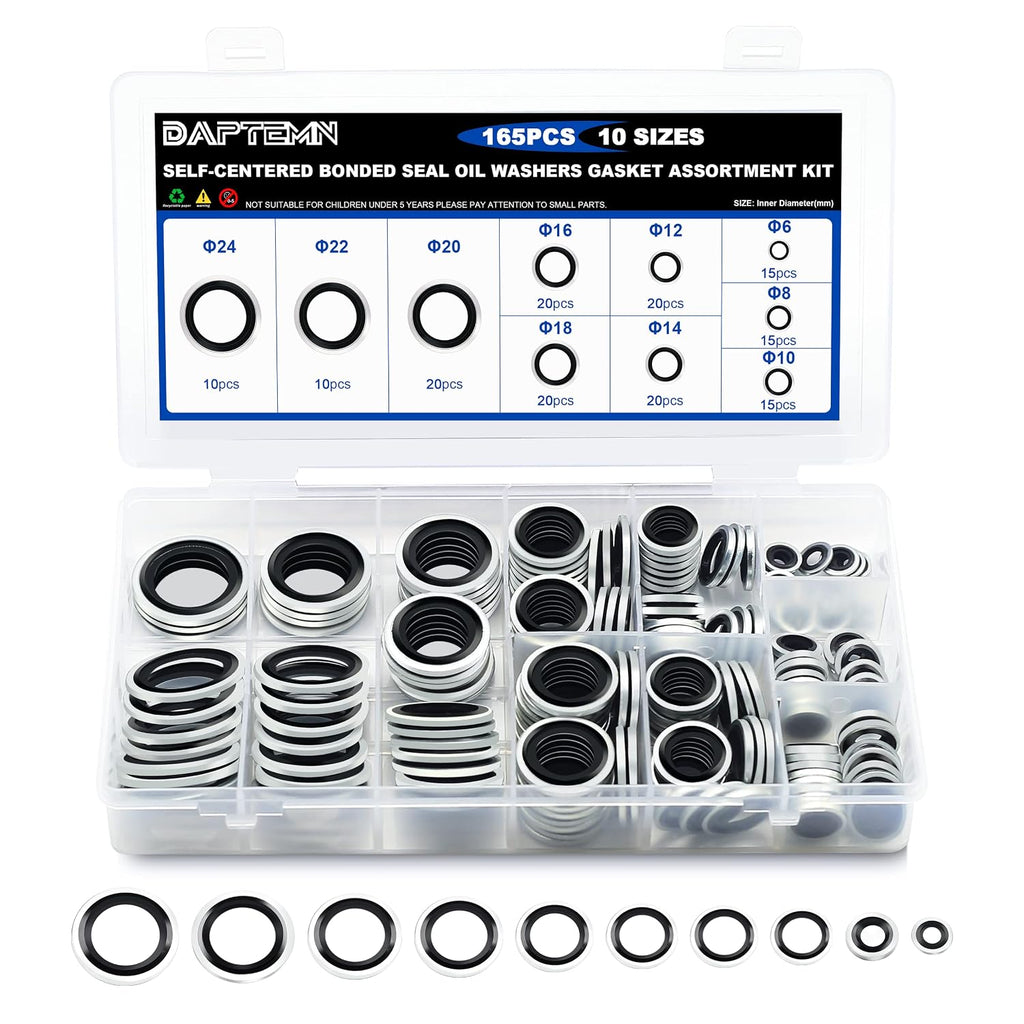 165PCS Bonded Sealing Washers, Metric Sealing Rubber Washers Kit