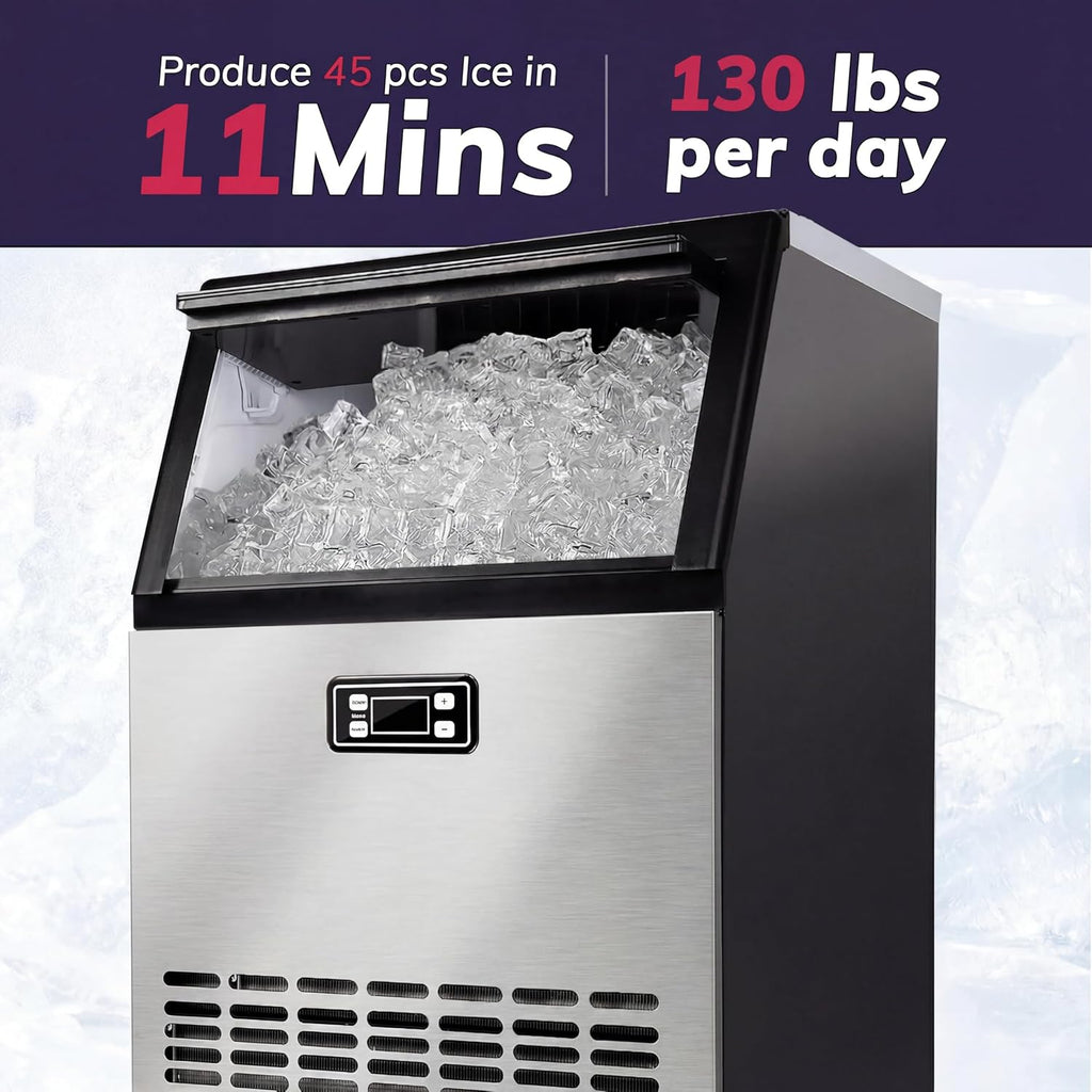 Commercial Ice Maker Machine, 130lbs Daily Freestanding Ice Maker