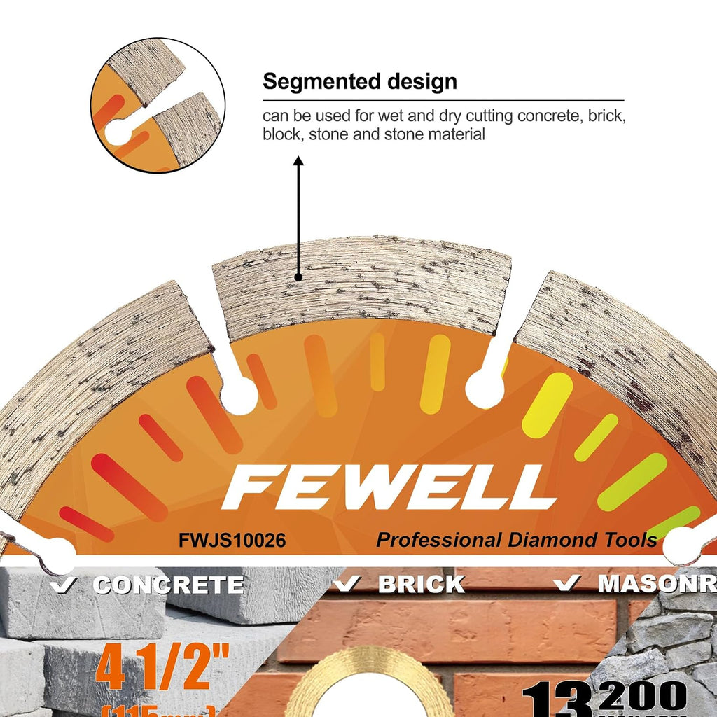 4 1/2 Inch Diamond Concrete Saw Blade,Segmented Concrete Blade for Angle Grinder Dry/Wet Cutting Masonry Brick Block