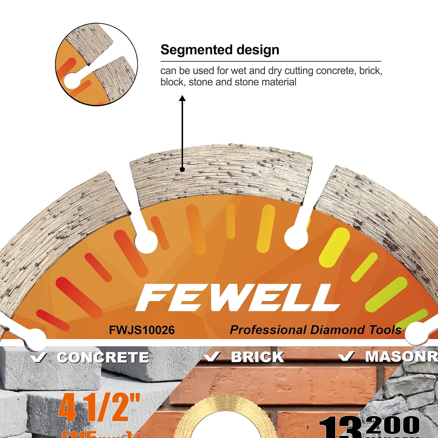 4 1/2 Inch Diamond Concrete Saw Blade,Segmented Concrete Blade for Angle Grinder Dry/Wet Cutting Masonry Brick Block