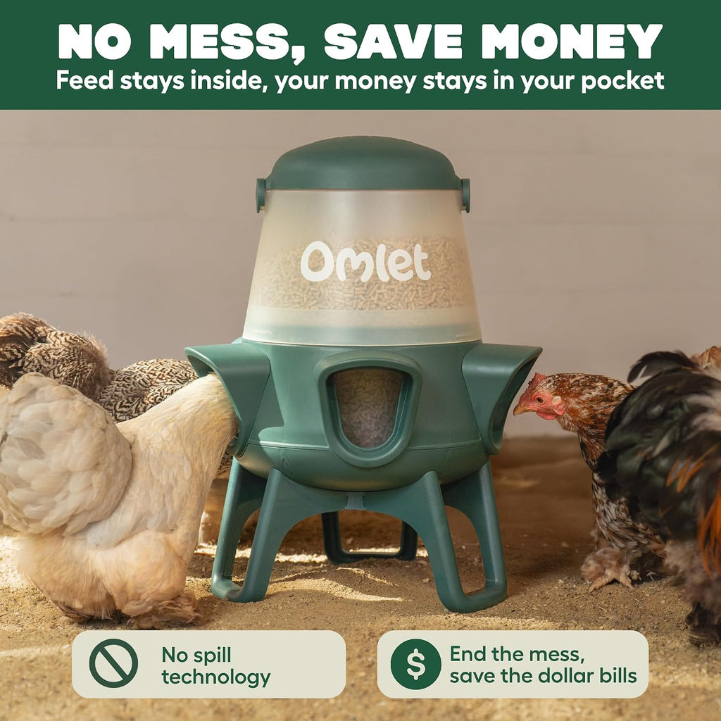 No Waste Chicken Feeder for Coop | 12lb Anti-Spill Poultry Feeder with 5 Feeding Ports | Feeds 6 Hens for 7 Days |