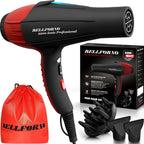 Professional Ionic Curly Hair Dryer with Diffuser, Black/Red