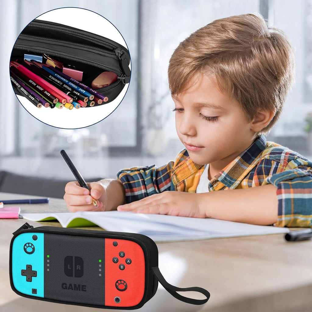 Large Pencil Case for Boys - Boys Pencil Pouch with Zipper Compartments - Big Capacity Pen Box Gamer Pen Bag
