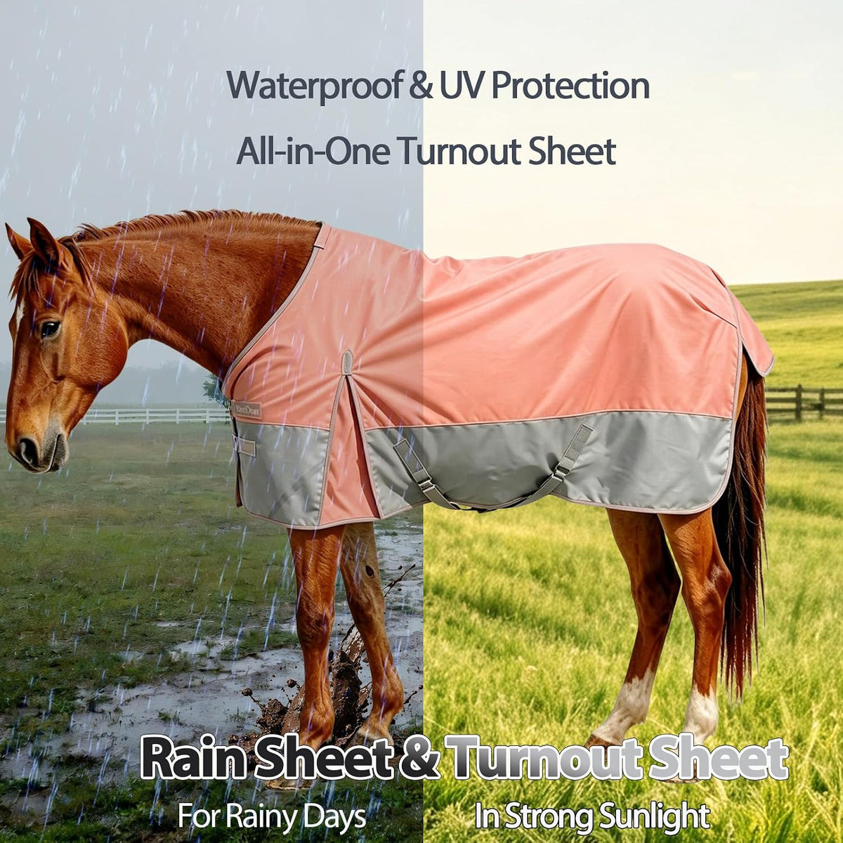 1200D Fall Horse Turnout Sheet (0g No Fill) Horse Blanket,Coral Pink 66''