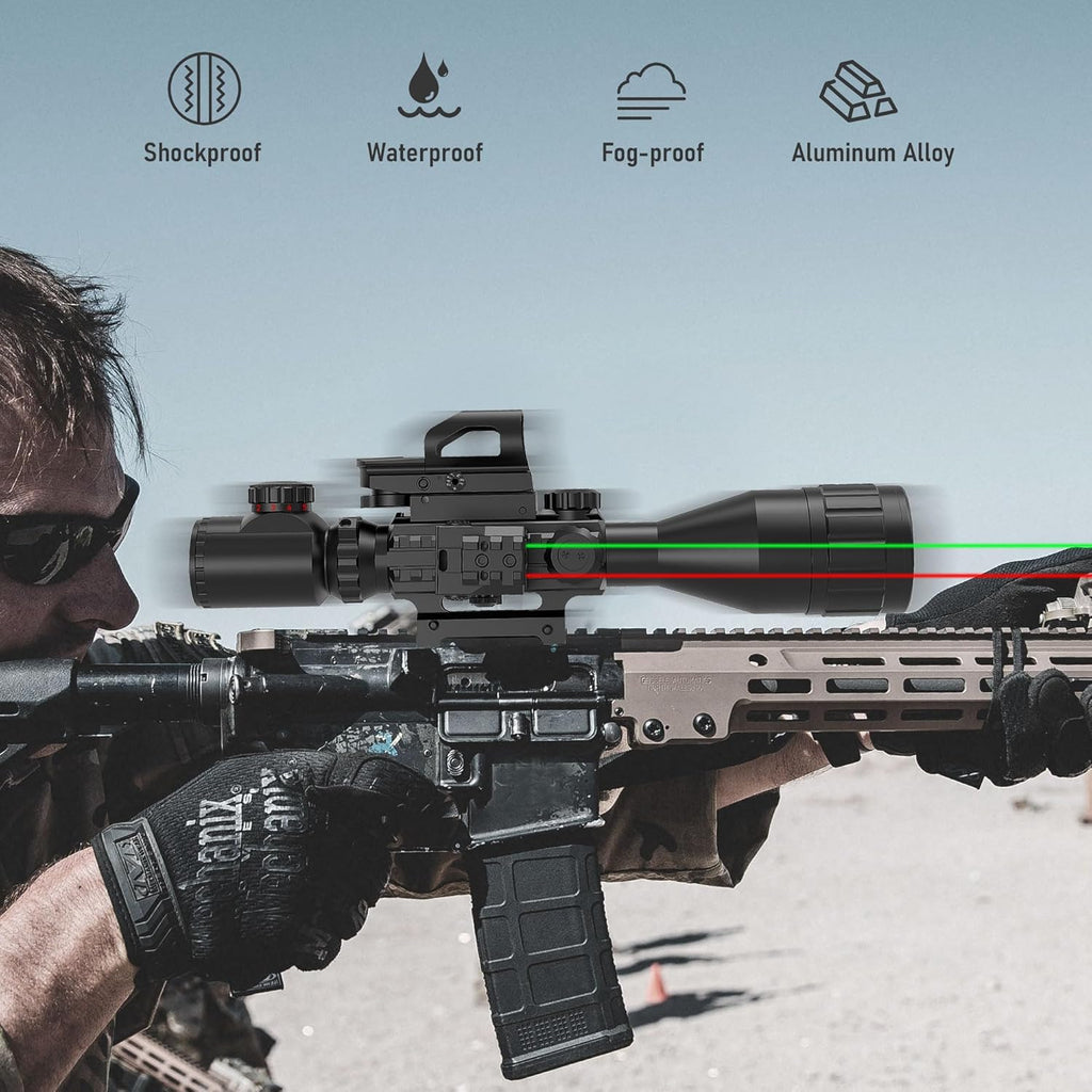 4-12&16X50 AO Rifle Scope Red/Green Illuminated Range Finder Reticle W/Green Laser - Holographic Reflex Red Dot Sight