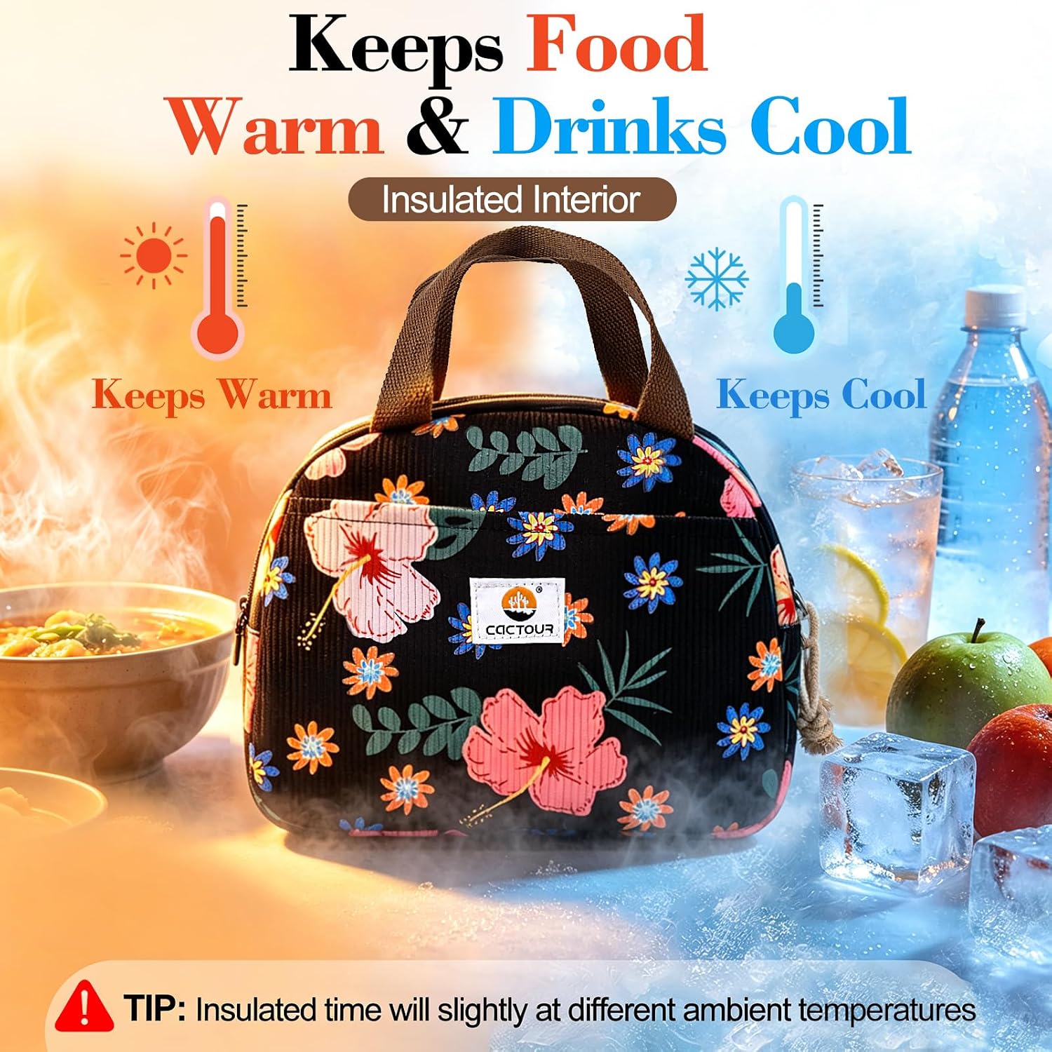 Lunch Box for Women Girls Teens,Cute Lunch Box Cooler Bag, Portable Insulated Small Lunch Bag Women Reusable Corduroy