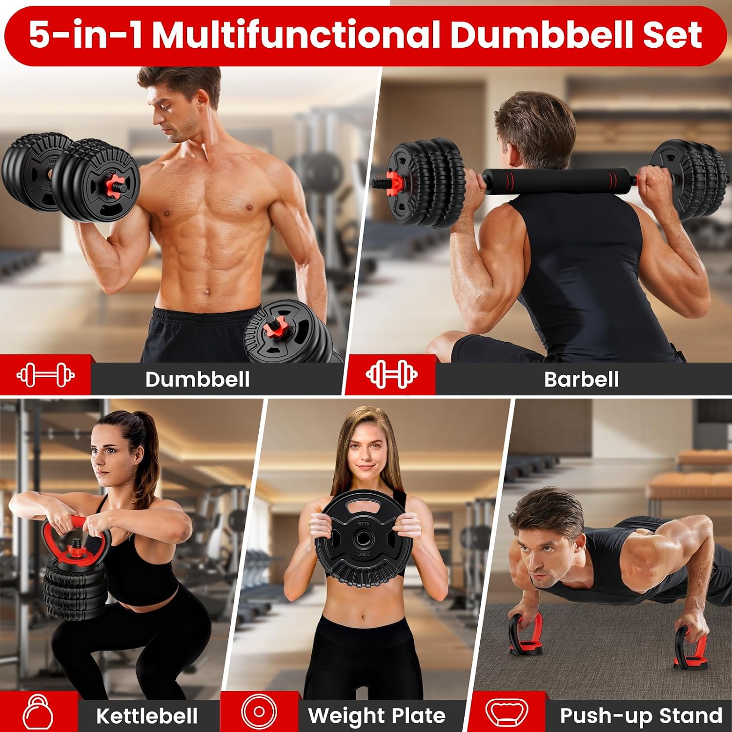 Adjustable Dumbbell Set,22/33/45/70/90lb Free Weight Set with Connector,5-in-1 Dumbbell Set for