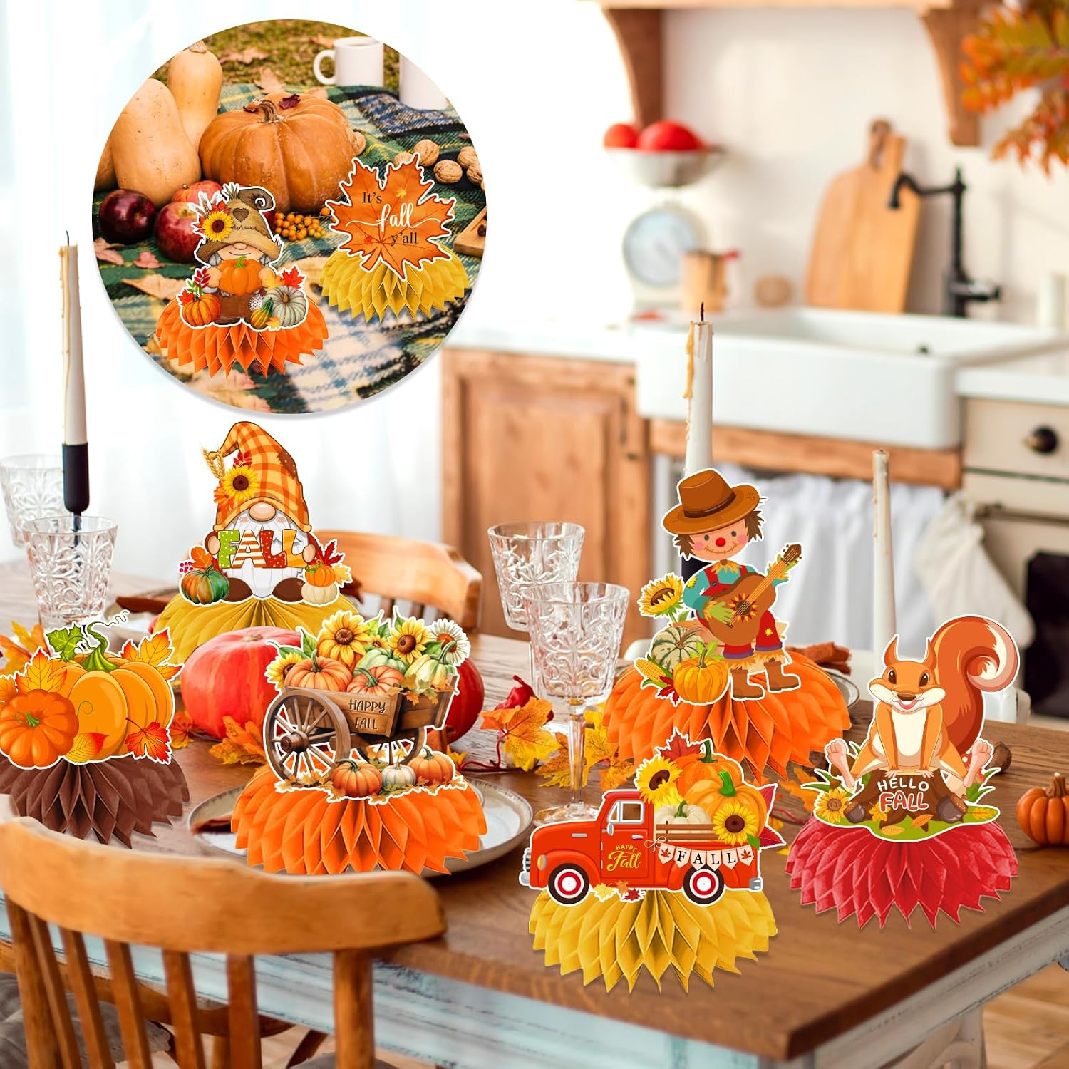 Fall Party Decorations Honeycomb Centerpieces, 12Pcs Fall Table Decorations Autumn Table Centerpieces for