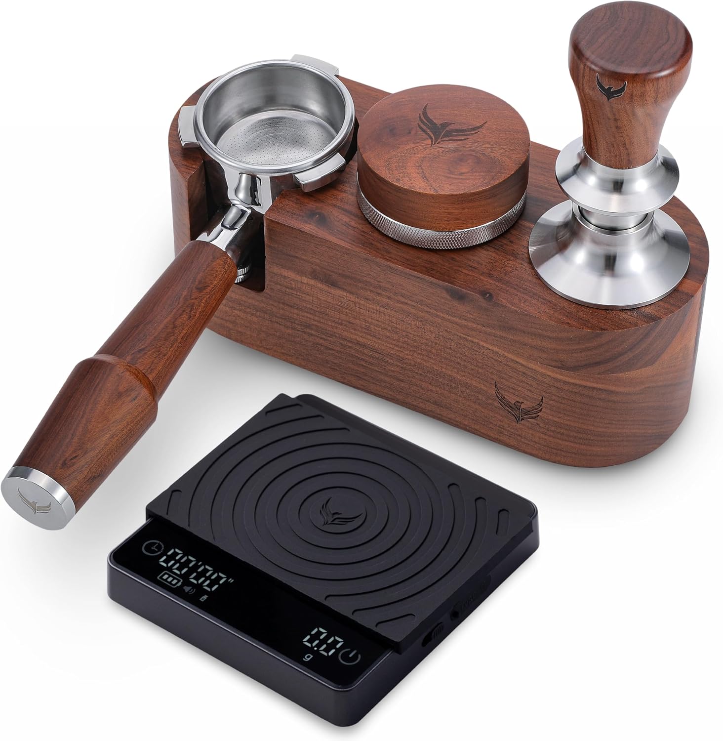 54mm Breville Coffee Tamper Set – Rosewood Tamping Station, Calibrated Tamper, Distribution Tool, Bottomless