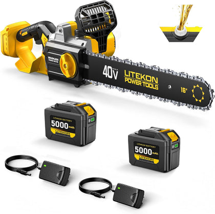 40V 16-Inch Cordless Chainsaw, Brushless Electric Chain Saws with 2×5.0Ah Batteries & Charger, 2800W Battery Powered