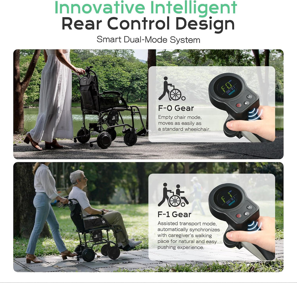Lightweight Electric Power Assist Transport Wheelchair for Adults, Portable Folding Wheel Chair with Dual 250W