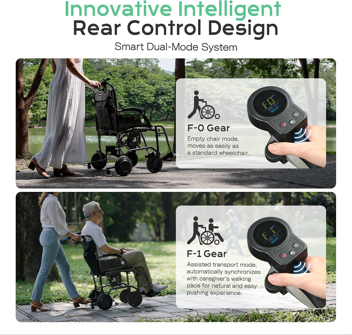 Lightweight Electric Power Assist Transport Wheelchair for Adults, Portable Folding Wheel Chair with Dual 250W