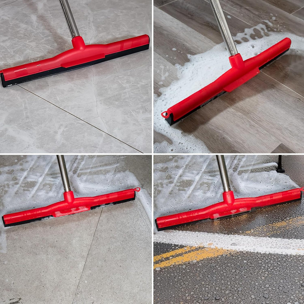 Water Broom & Floor Squeegee Scrubber with 51" Adjustable Pole & EVA Foam Blade – Indoor/Outdoor Use for Garage