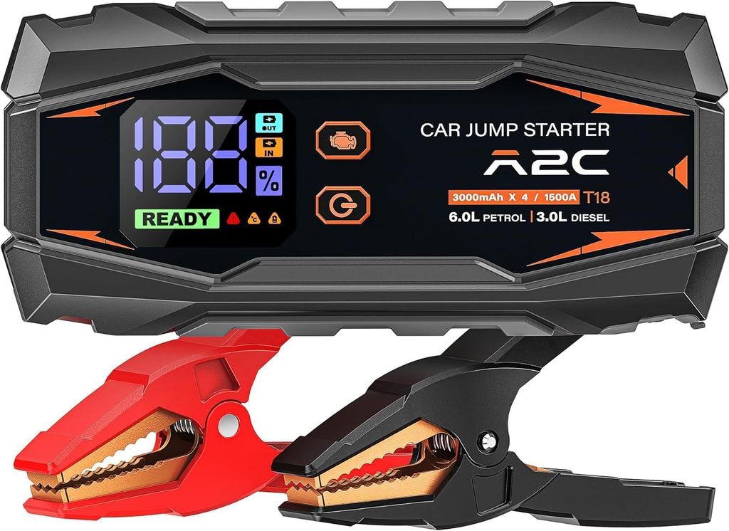 T18 1500A Portable Car Jump Starter, 44.4Wh / 12V Auto Battery Booster