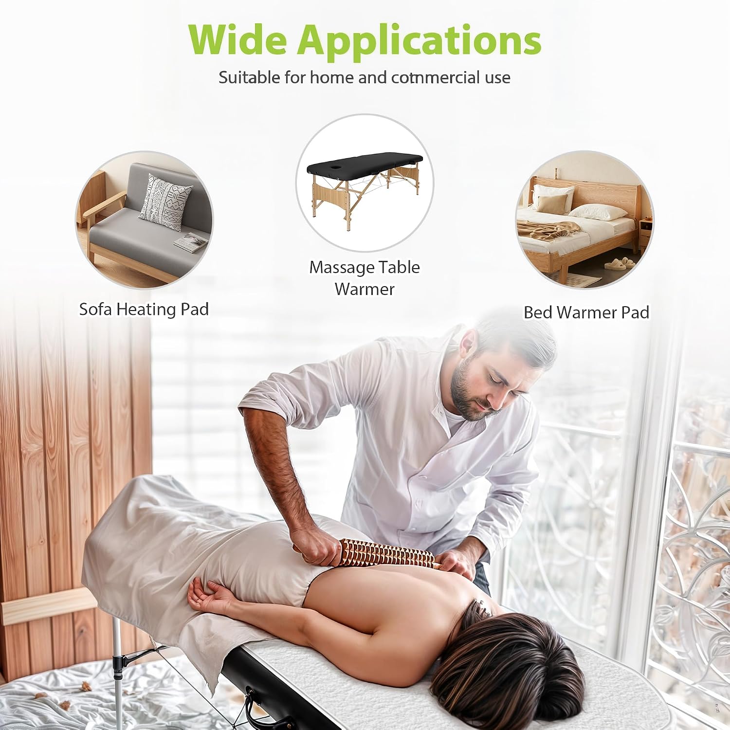 Massage Table Warmer Heating Pad Professional SPA Massage Bed Warmer Pads | 2-4-8-12H Timer, 9 Heat Setting, Overheat