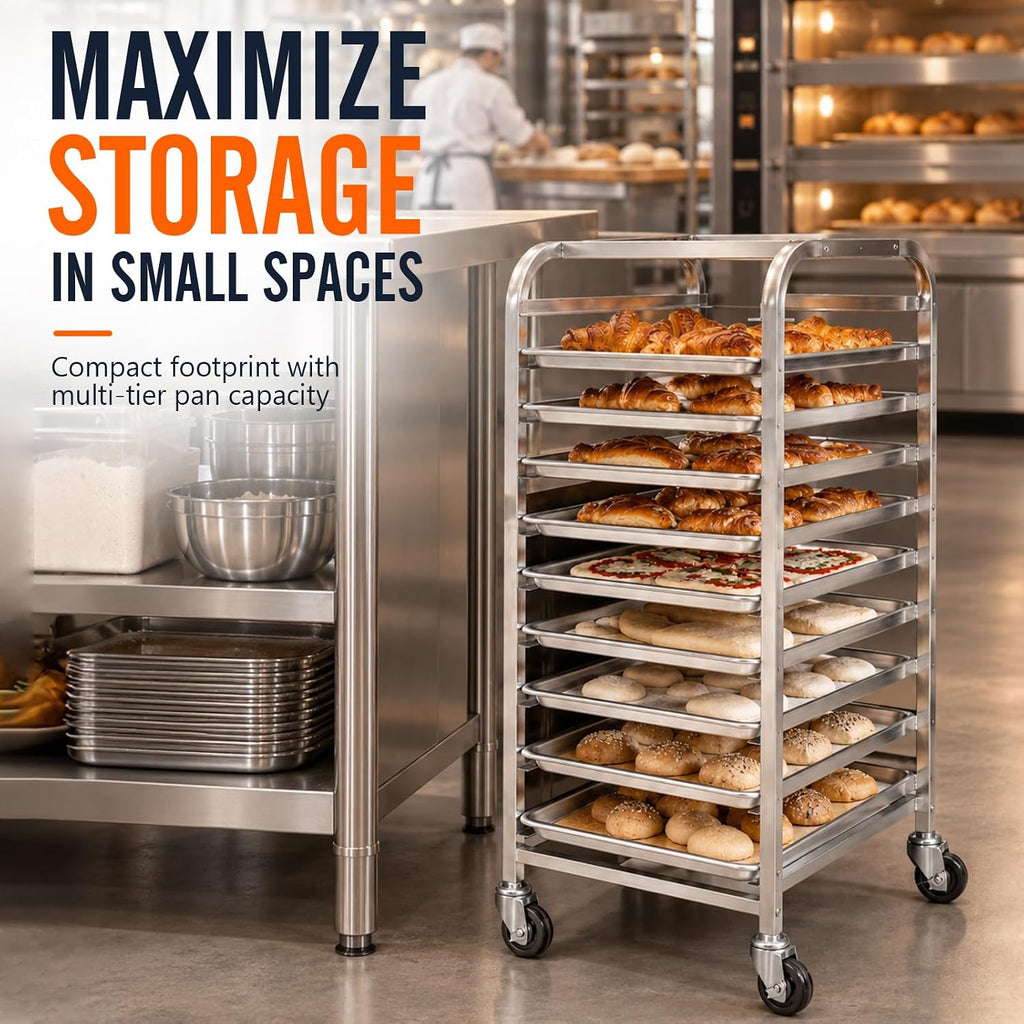 10-Tier Bun Pan Rack with Wheels for Home Use | 1/2 & 1/4 Sheet Pan|Baking Bread Cooling Rack|Speed Bun Pan Rack|Home