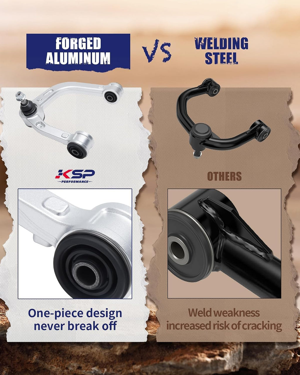 KSP 2-4"Aluminum Upper Control Arms with Rubber Bushing fit Tacoma Hilux 2004-2023, Adjustable Forged UCA With 3pcs Ball Joints Compatible with Toyota Prerunner Fortuner, One-piece Design Front Arms
