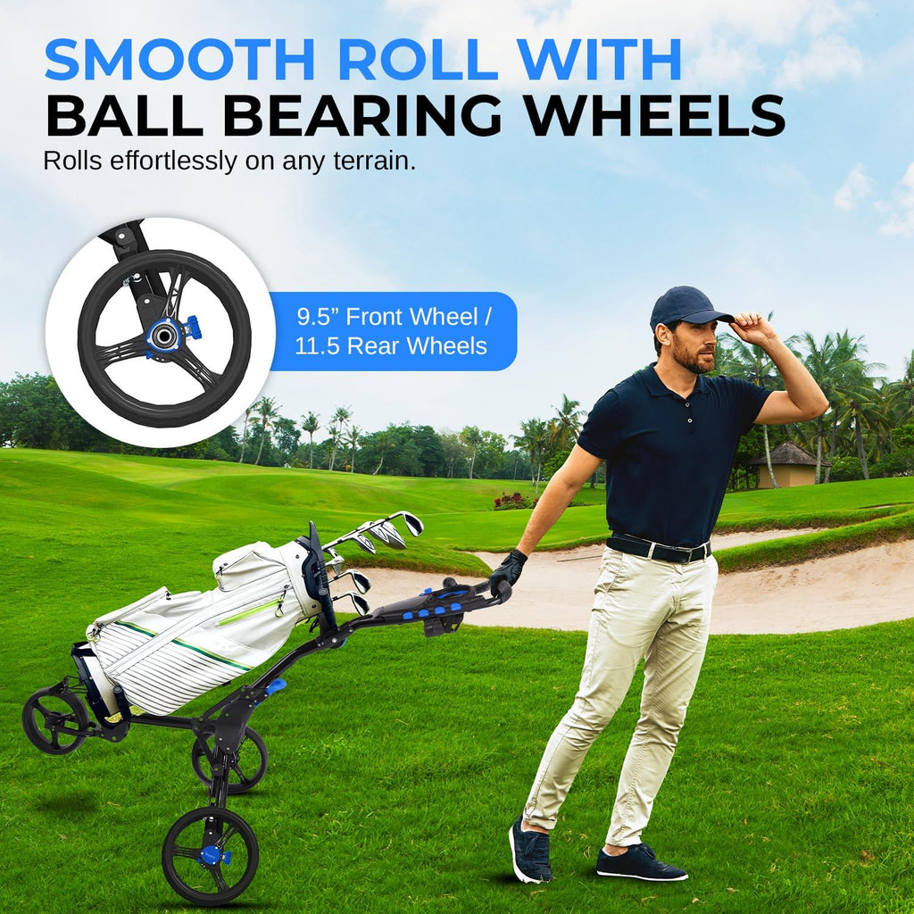 3-Wheel Golf Push Cart – Foldable, Adjustable Handle, Brake