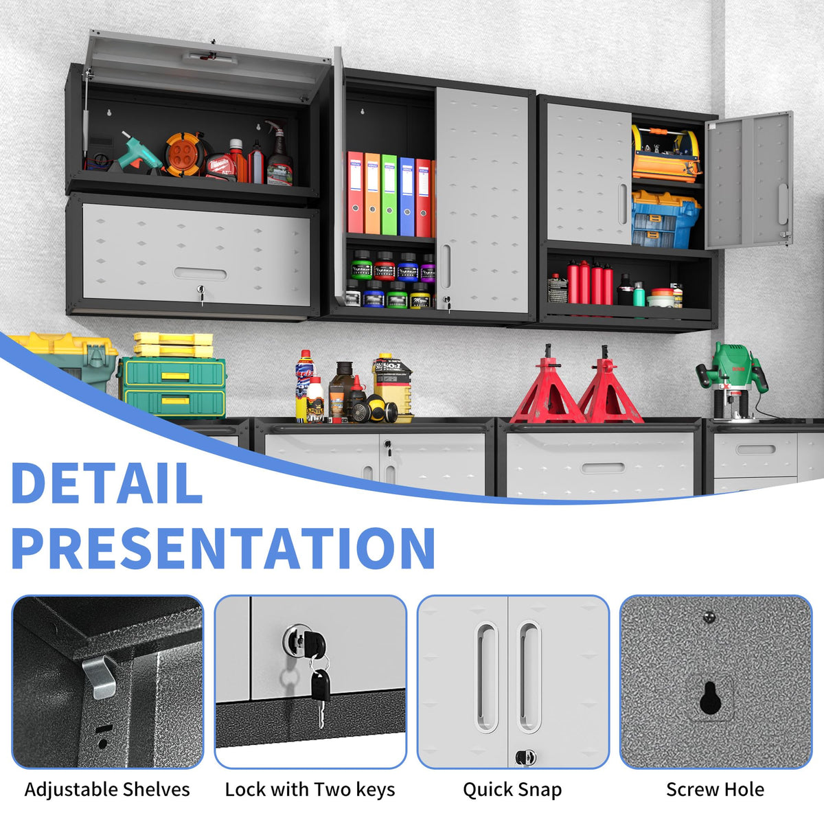 Wall Mounted Metal Storage Cabinet, Garage Hanging Tool Cabinet