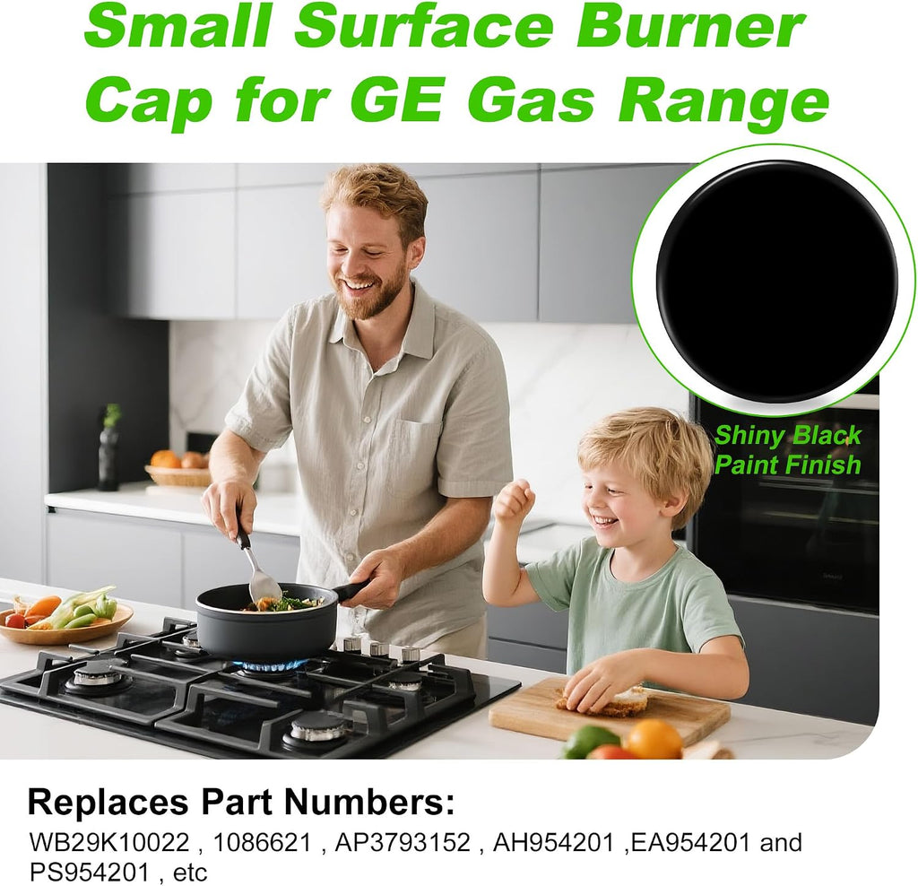 New Upgraded WB29K10009 WB29K10022 Range Surface Small Burner Cap Replacement for GE Gas Range/Stove/Oven/Cooktop,Shiny Black Surface,2.6 Inch Diameter (5K BTU)