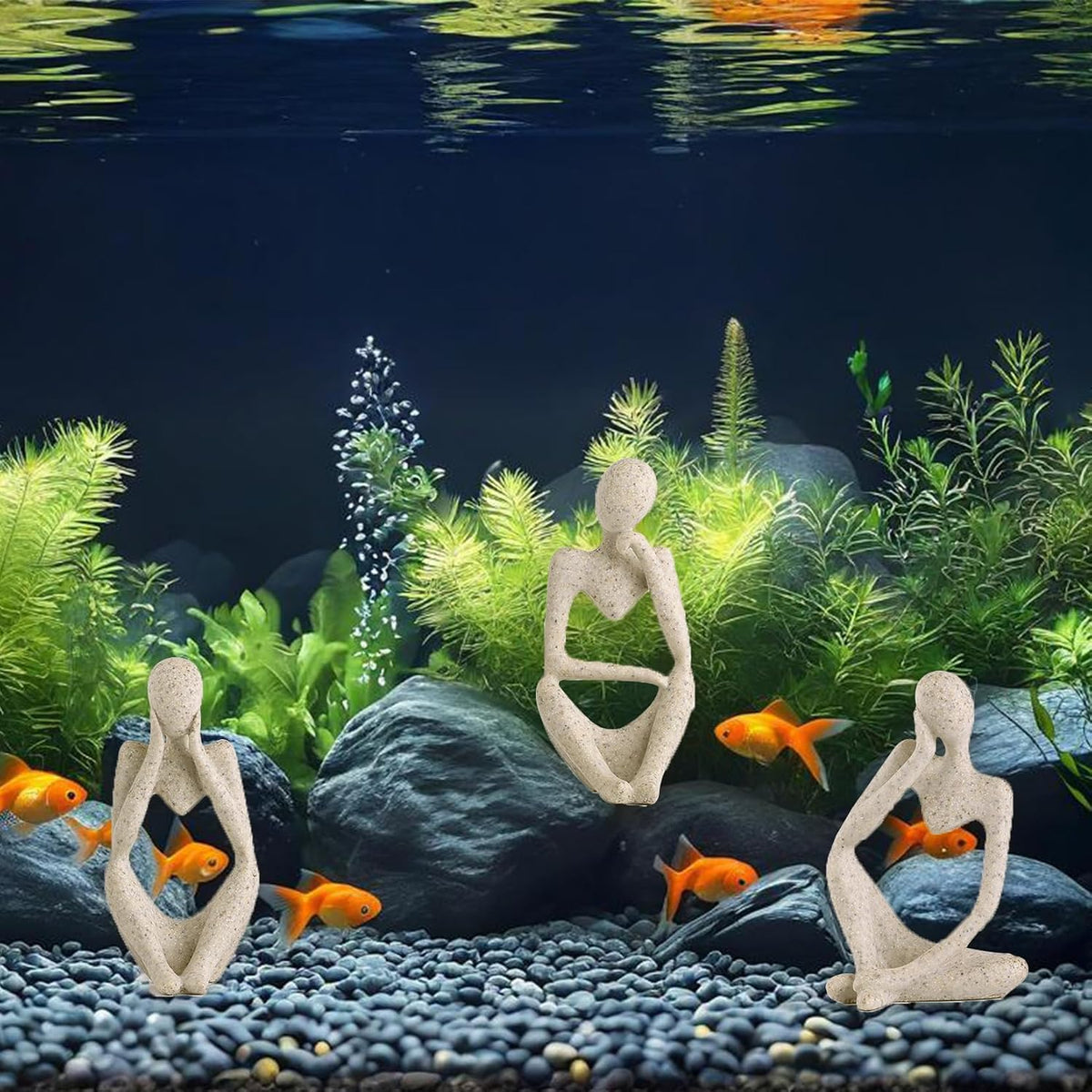 Minimalist Thinker Statue, Fish Tank Decor, Aquarium Ornament for Desk
