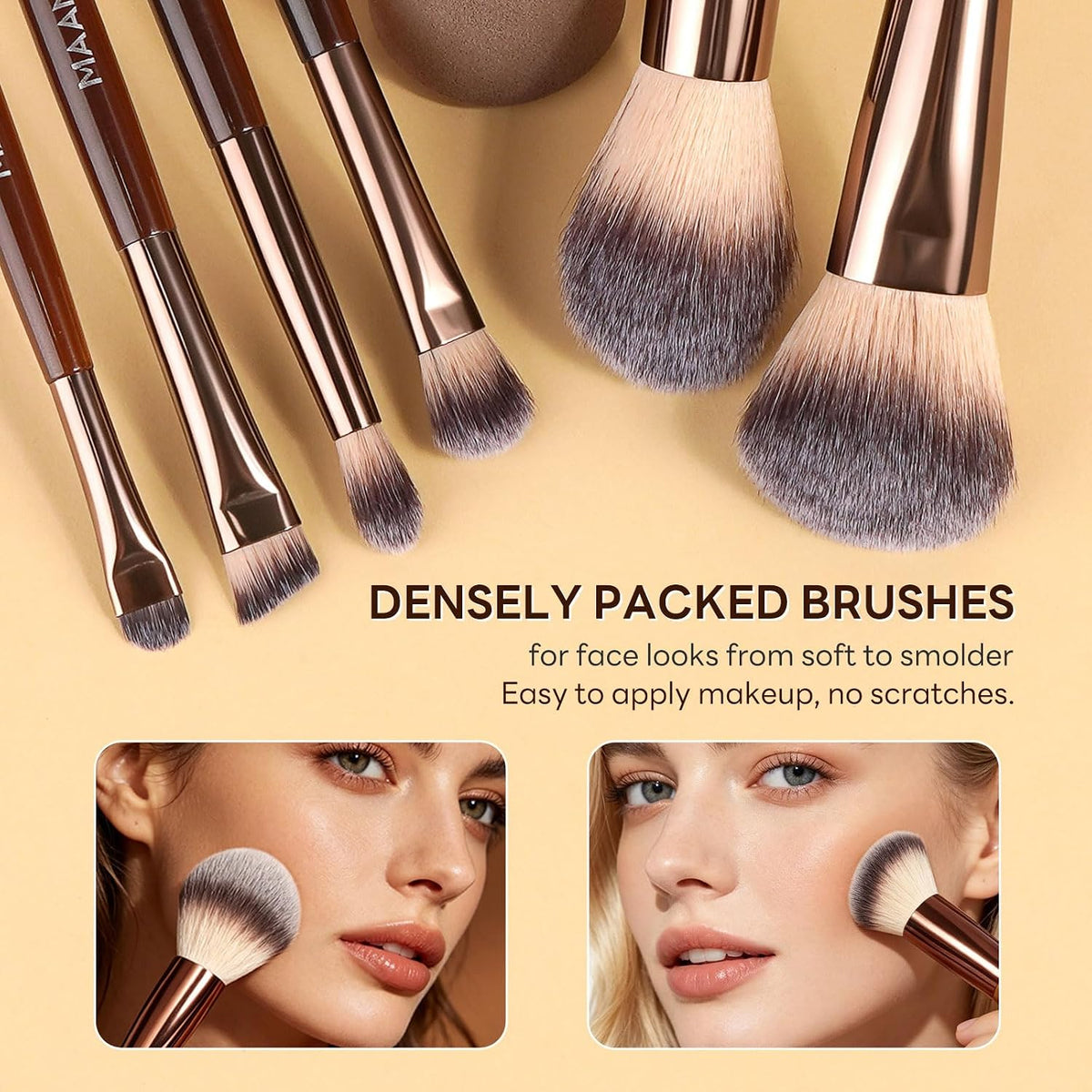 6Pcs Double Ended Makeup Brush Set with Makeup Sponge & Travel Bag