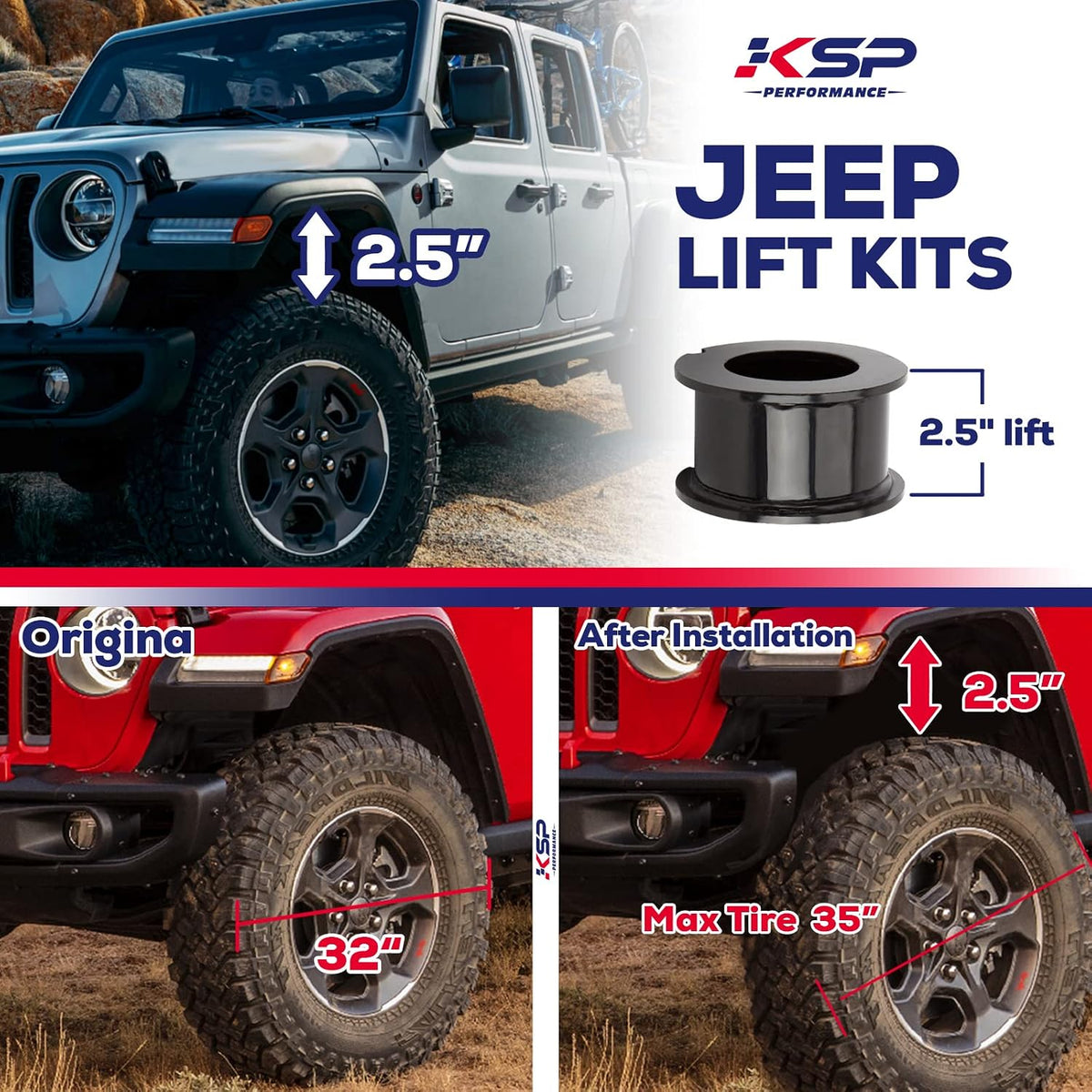 KSP Jeep Gladiator Lift Kit, 2.5 inch Jeep Wrangler Leveling Kits