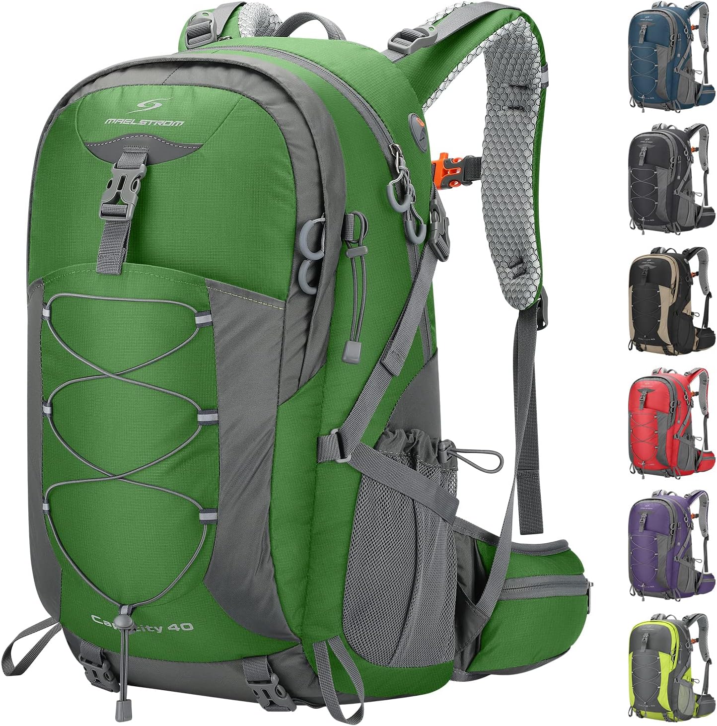40L Hiking Backpack, Lightweight Camping Daypack with Rain Cover | Water-Resistant Rip-Stop Nylon, Wet/Dry